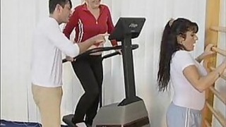 Triangle workout in all directions heavy granny and slender young babe