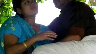 Passionate couple shares intimate moments in the great outdoors