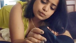 Aroused spouse performs oral sex on her husband