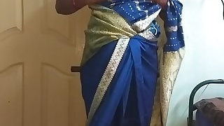 des indian horny cheating tamil telugu kannada malayalam hindi wife vanitha wearing blue colour saree  showing big boobs and shaved pussy press hard boobs press nip rubbing pussy masturbation