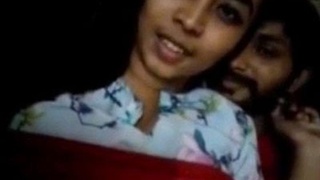 Aroused man massages breasts and buttocks of adorable girl