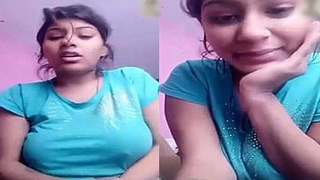 Indian girl without bra teases with hard nipples during video call