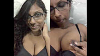 Indian girl of foreign origin passionately stimulating herself with her fingers