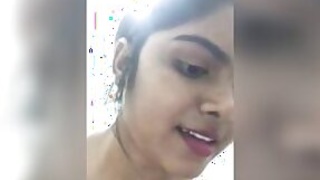 Pretty Indian girl agrees with pink lips touching XXX parts in shower room