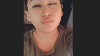 Adorable girl reveals herself from the restroom