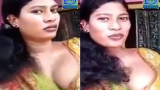 Attractive woman records herself in a video