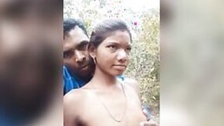 Tribal village XXX wife presses her tits outdoors MMS