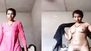 Desi girl puts powder on fluffy pussy