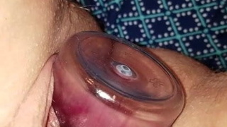 American BBW uses clear sex toy for pleasure