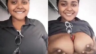 Girlfriend flaunts her large breasts for her boyfriend