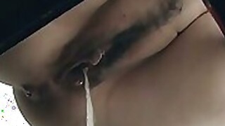 small white guy with large dick moves in front just her hairy pussy