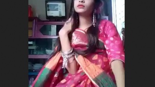 A pretty Indian girl wearing a smooth saree