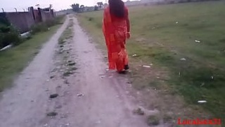 Sari-clad wife's first encounter with boyfriend in rural setting